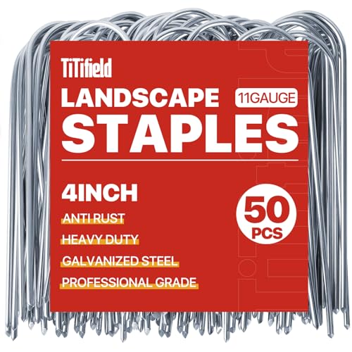 TiTifield U Shape Garden Stakes 50 Packs 4 Inch 11 Gauge Irrigation Tubing Stakes, Heavy Duty Galvanized Landscape Staples for Tube, Lawns, Landscape Fabrics,Irrigation Hose and Weed Barriers - Image 1