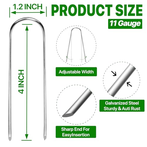 TiTifield U Shape Garden Stakes 50 Packs 4 Inch 11 Gauge Irrigation Tubing Stakes, Heavy Duty Galvanized Landscape Staples for Tube, Lawns, Landscape Fabrics,Irrigation Hose and Weed Barriers - Image 2