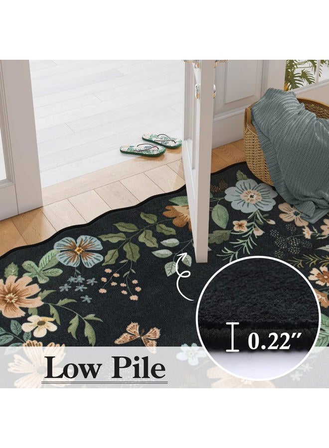 La Home Floral Kitchen Runner, 2x5 Soft Washable Runner Rug Non Slip, Ultra-Thin Hallway Rug Stain Resistant Boho Carpet for ‎Laundry Bathroom Bedroom, Black/Grey - Image 5