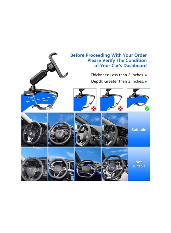 Green Tiger The Safest Car Dashboard Phone Clip Holder, 360 Degree Rotation Dash Multifunctional Car Dashboard Mobile Phone Holder Mount Stand Compatible with 4-7 Inch Smartphones - Image 3