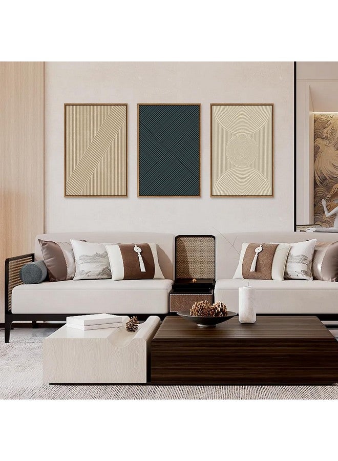 Ausril Ausril Neutral Minimalist Line Framed Canvas Wall Art Set, Beige Abstract Wall Decor, Modern Illustration Wall Painting, Mid Century Modern Art Print Living Room Bedroom Office 16"x24"x3  - Image 2