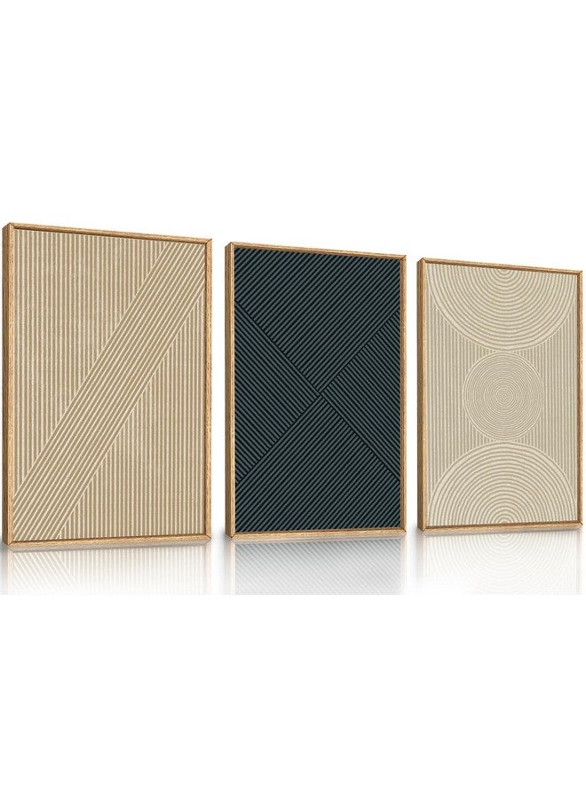 Ausril Ausril Neutral Minimalist Line Framed Canvas Wall Art Set, Beige Abstract Wall Decor, Modern Illustration Wall Painting, Mid Century Modern Art Print Living Room Bedroom Office 16"x24"x3  - Image 1