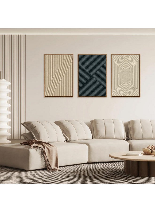 Ausril Ausril Neutral Minimalist Line Framed Canvas Wall Art Set, Beige Abstract Wall Decor, Modern Illustration Wall Painting, Mid Century Modern Art Print Living Room Bedroom Office 16"x24"x3  - Image 3