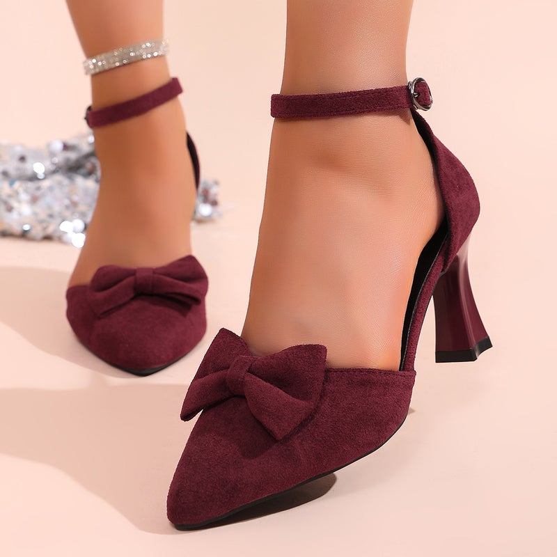 Pointed-Toe Fashion Shoes For Women 2026 New Korean Style Fashionable Bowknot Shallow Mouth Chunky Heel High Heels Sandals - Image 4