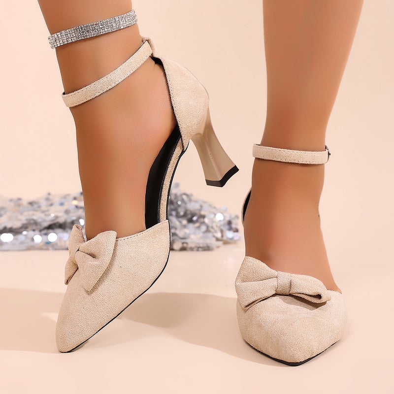 Pointed-Toe Fashion Shoes For Women 2026 New Korean Style Fashionable Bowknot Shallow Mouth Chunky Heel High Heels Sandals - Image 5