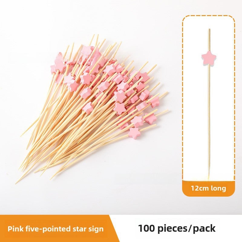 Disposable Bamboo Skewers Artistic Mini Candy Pink five-pointed star 