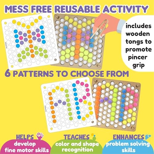Kalakaram Pom Pom Peg-A-Pattern – Color Matching & Sorting Activity Set for Kids | Colour Toys for Toddlers with Pom Poms & Tong, Learning Montessori-Sensory Toy, Gift for Boys, Girls Age 2-6 Years - Image 4