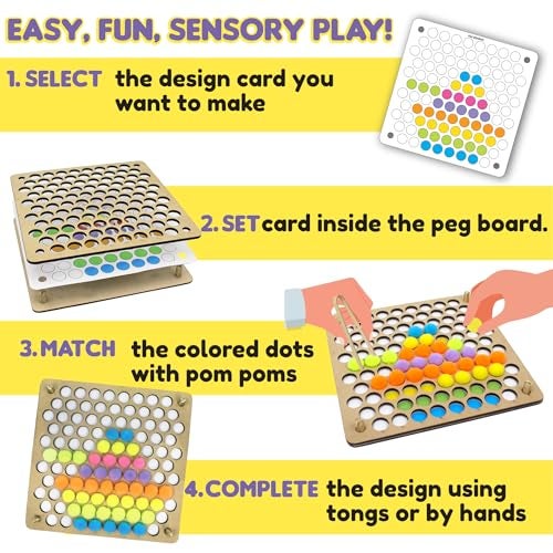 Kalakaram Pom Pom Peg-A-Pattern – Color Matching & Sorting Activity Set for Kids | Colour Toys for Toddlers with Pom Poms & Tong, Learning Montessori-Sensory Toy, Gift for Boys, Girls Age 2-6 Years - Image 3