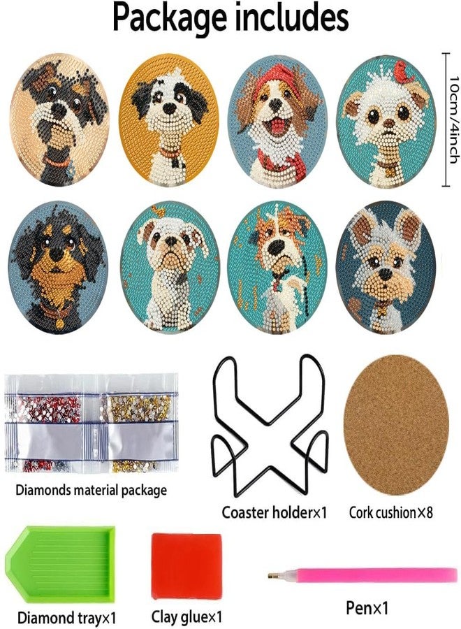 cupmod Cute Dog Diamond Art Painting Coasters Kit, 8 Pieces Puppy Diamond Art Coasters with Holder, DIY Dog Diamond Coasters for Beginners - Image 2