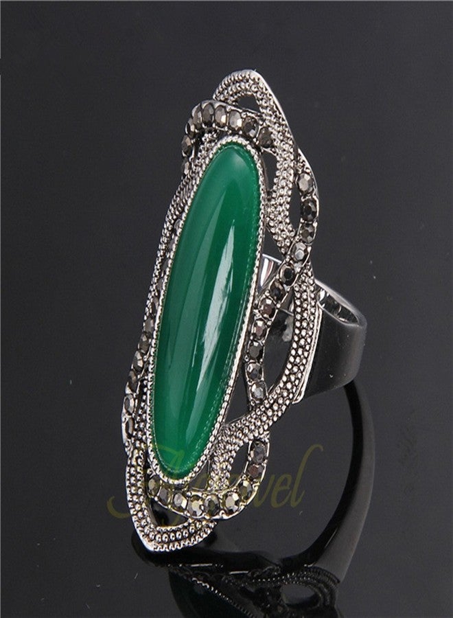 Ajojewel Big Green Resin Stone Rings With Black Rhinestone Women Vintage Jewelry (Green, 8) - Image 5