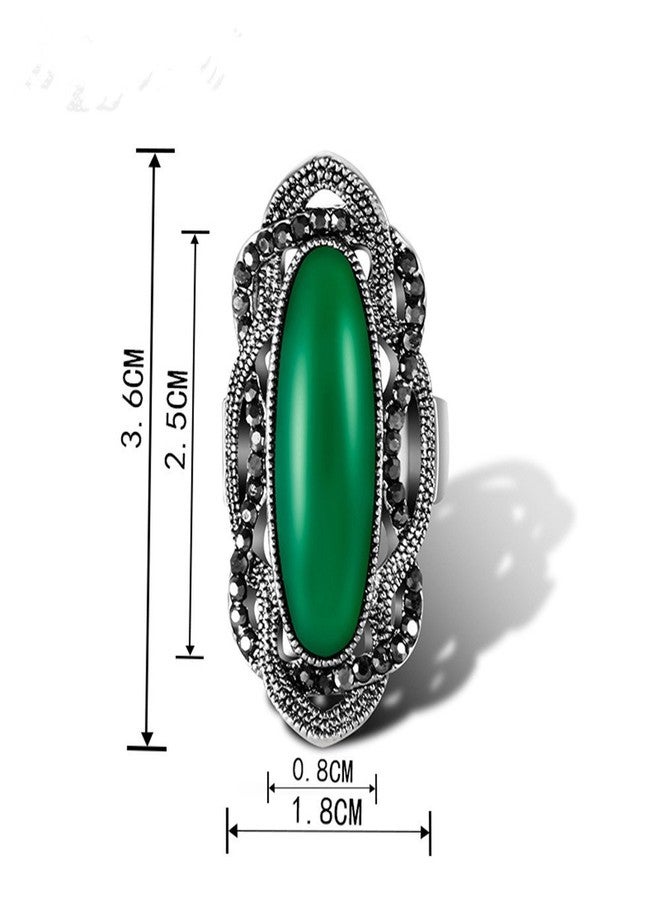 Ajojewel Big Green Resin Stone Rings With Black Rhinestone Women Vintage Jewelry (Green, 8) - Image 2