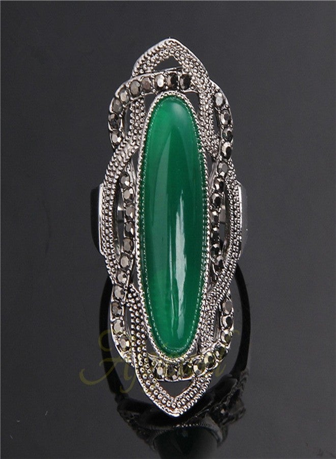 Ajojewel Big Green Resin Stone Rings With Black Rhinestone Women Vintage Jewelry (Green, 8) - Image 4