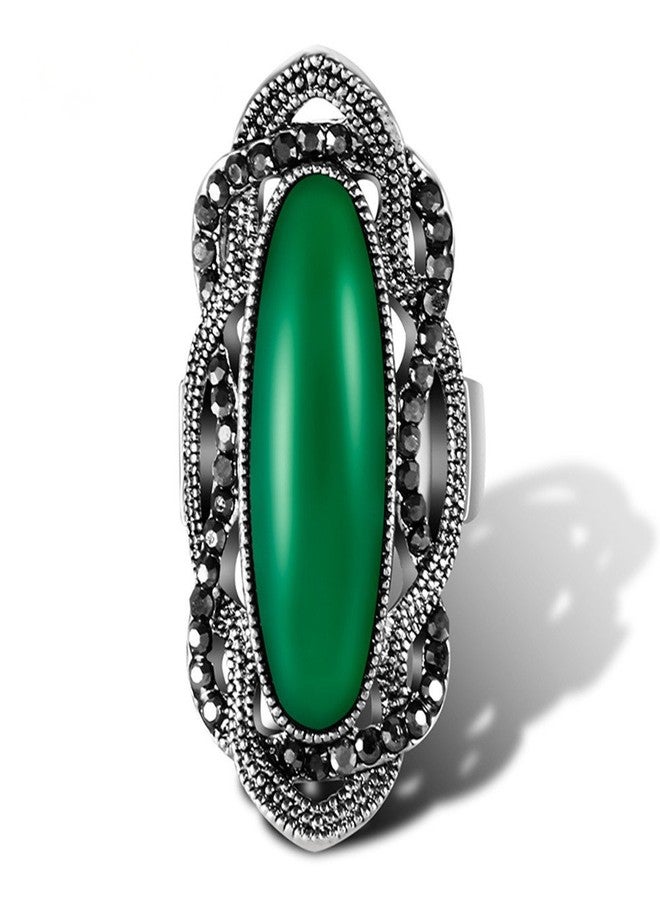 Ajojewel Big Green Resin Stone Rings With Black Rhinestone Women Vintage Jewelry (Green, 8) - Image 1