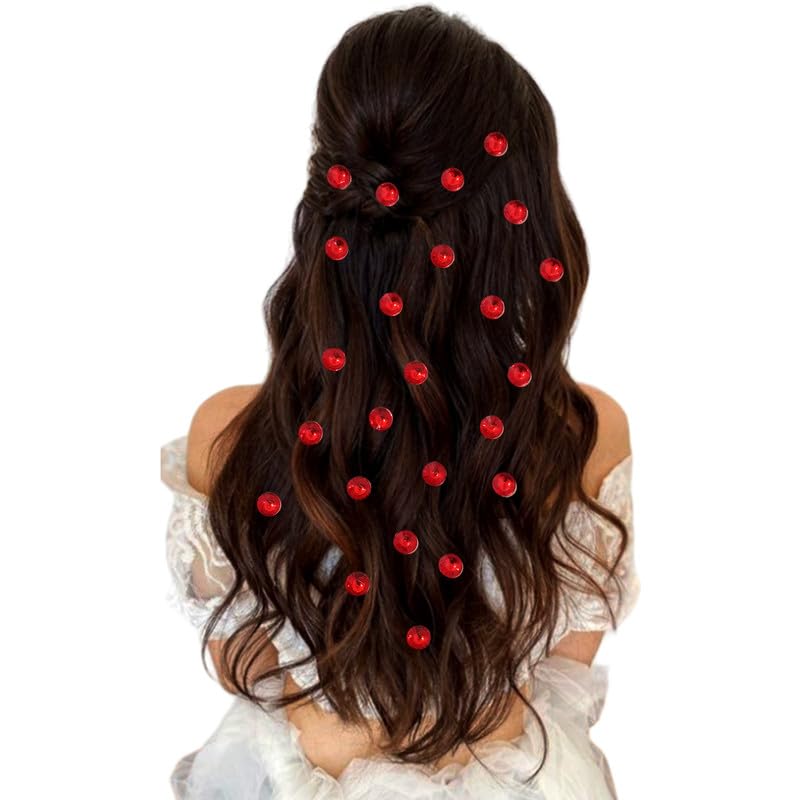 HAIR FLARE Effortless Elegance Enhance Your Hairstyle with Our Round Hair Stickers 24 Pieces Hair Accessories For Women Girls2775 Red - Image 1