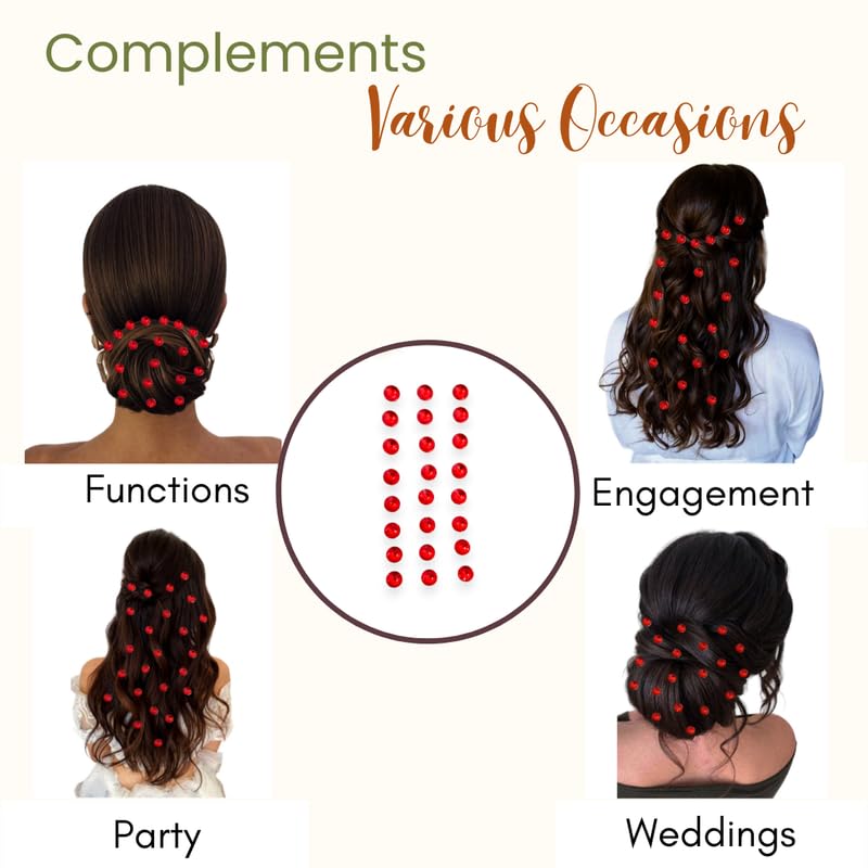 HAIR FLARE Effortless Elegance Enhance Your Hairstyle with Our Round Hair Stickers 24 Pieces Hair Accessories For Women Girls2775 Red - Image 5