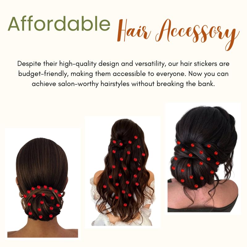 HAIR FLARE Effortless Elegance Enhance Your Hairstyle with Our Round Hair Stickers 24 Pieces Hair Accessories For Women Girls2775 Red - Image 4