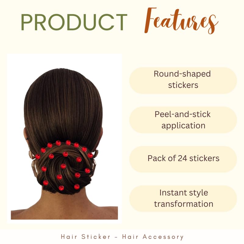 HAIR FLARE Effortless Elegance Enhance Your Hairstyle with Our Round Hair Stickers 24 Pieces Hair Accessories For Women Girls2775 Red - Image 2