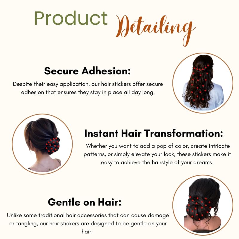 HAIR FLARE Effortless Elegance Enhance Your Hairstyle with Our Round Hair Stickers 24 Pieces Hair Accessories For Women Girls2775 Red - Image 3