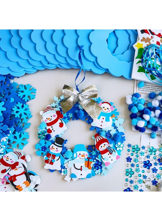 Winlyn 12 Sets Winter Crafts DIY Christmas Snowflake Wreath Ornaments Decorations Art Sets Snowman Santa Foam Stickers for Kids Classroom Activities - Image 4