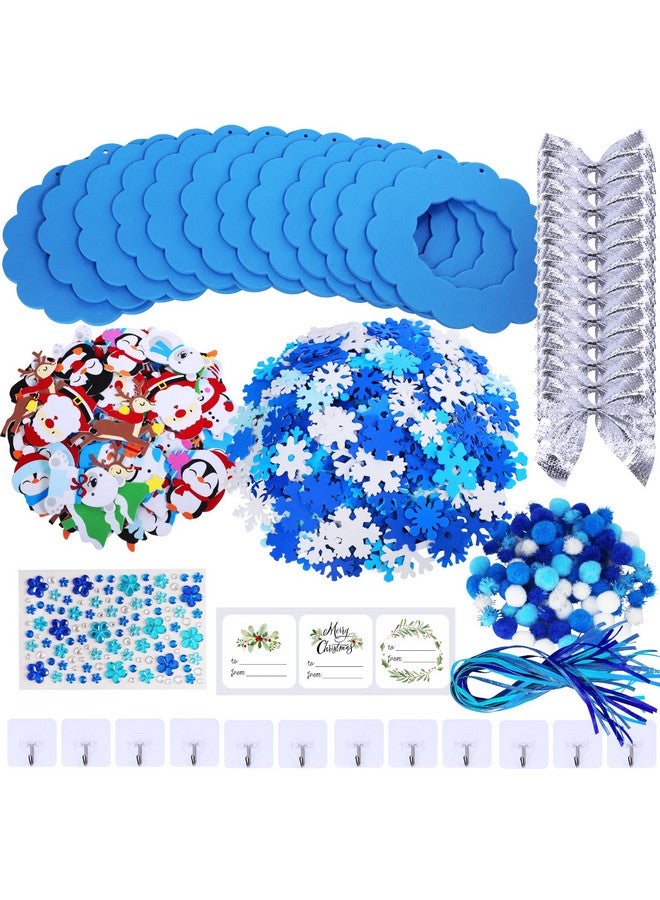 Winlyn 12 Sets Winter Crafts DIY Christmas Snowflake Wreath Ornaments Decorations Art Sets Snowman Santa Foam Stickers for Kids Classroom Activities - Image 5