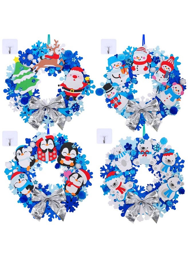 Winlyn 12 Sets Winter Crafts DIY Christmas Snowflake Wreath Ornaments Decorations Art Sets Snowman Santa Foam Stickers for Kids Classroom Activities - Image 1