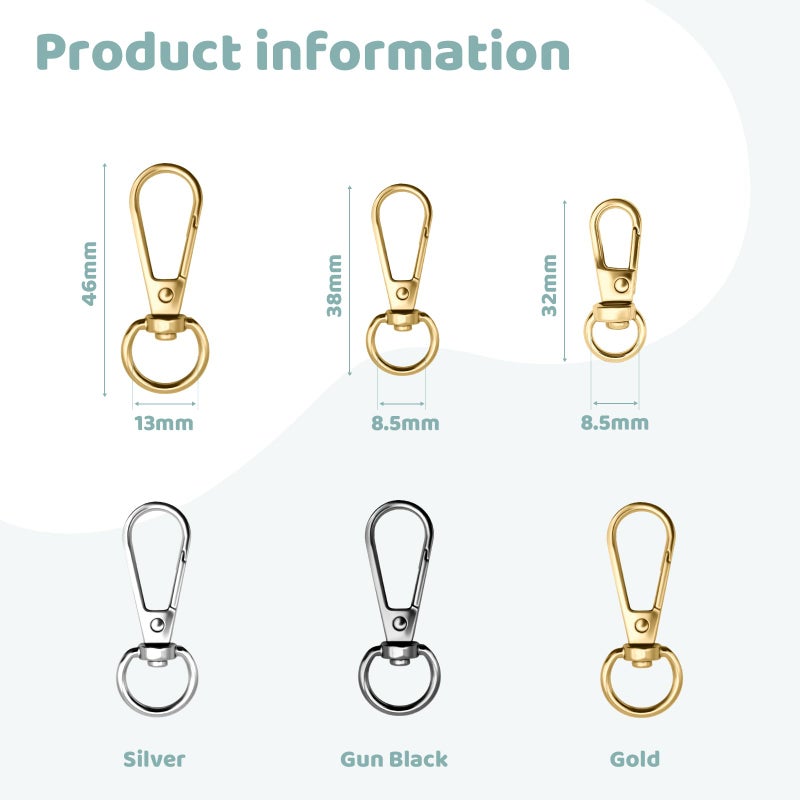 TiSuit 12pcs Swivel Push Gate Snap Hooks Clasps for DIY Crafts Keychain Clip Purse Handbag Making Accessories (Light Gold,Small(32mm)) - Image 2