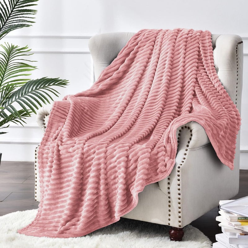 BEDELITE Large Throw Blankets for Couch 3D Ribbed Jacquard Cute Fuzzy Fleece Blanket Warm and Breathable Soft Cozy Throw XL Blanket Dusty Pink - Image 5