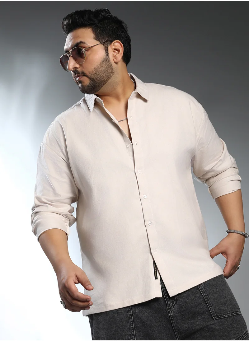 انستافاب بلس Instafab Plus Men's Daisy White Solid Regular Shirt For Casual Wear | Spread Collar | Long Cuffed Sleeves | Button Closure | Plus Size Shirt Crafted With Comfort Fit For Everyday Wear
