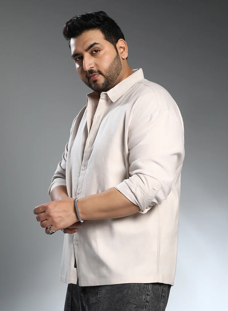 Instafab Plus Instafab Plus Men's Daisy White Solid Regular Shirt For Casual Wear | Spread Collar | Long Cuffed Sleeves | Button Closure | Plus Size Shirt Crafted With Comfort Fit For Everyday Wear
