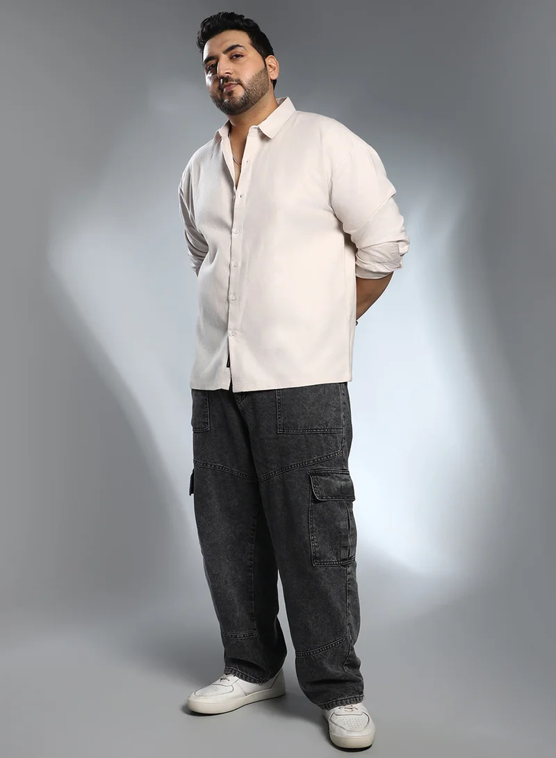 Instafab Plus Instafab Plus Men's Daisy White Solid Regular Shirt For Casual Wear | Spread Collar | Long Cuffed Sleeves | Button Closure | Plus Size Shirt Crafted With Comfort Fit For Everyday Wear