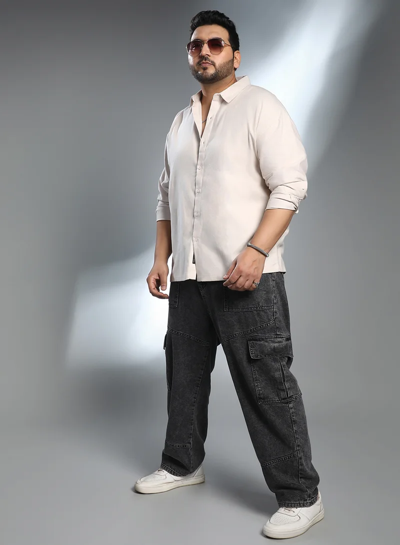 Instafab Plus Instafab Plus Men's Daisy White Solid Regular Shirt For Casual Wear | Spread Collar | Long Cuffed Sleeves | Button Closure | Plus Size Shirt Crafted With Comfort Fit For Everyday Wear