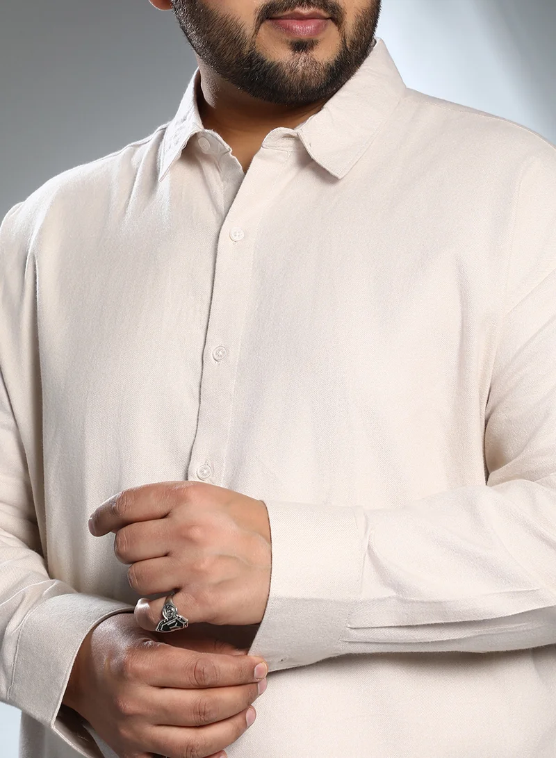 Instafab Plus Instafab Plus Men's Daisy White Solid Regular Shirt For Casual Wear | Spread Collar | Long Cuffed Sleeves | Button Closure | Plus Size Shirt Crafted With Comfort Fit For Everyday Wear