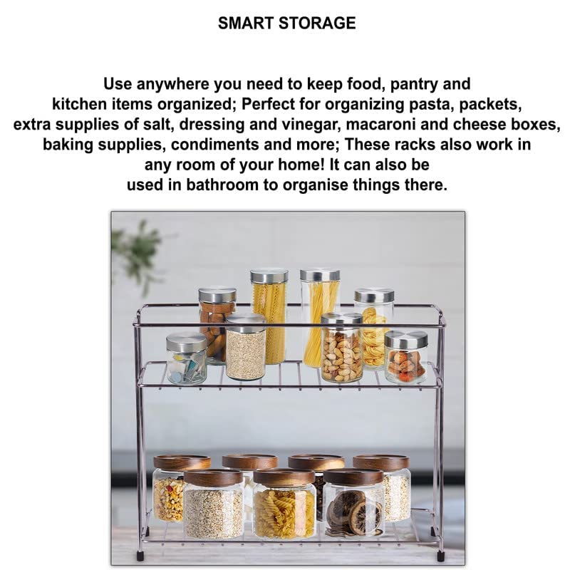 Cr18 Collection Stainless Steel 2 Layer Spice Rack | Modular Kitchen Storage Organizer | Multipurpose Shelf, Silver - Countertop, Tiered - Image 3