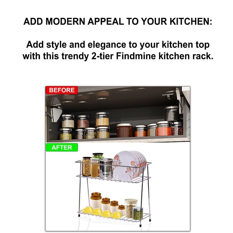 Cr18 Collection Stainless Steel 2 Layer Spice Rack | Modular Kitchen Storage Organizer | Multipurpose Shelf, Silver - Countertop, Tiered - Image 5