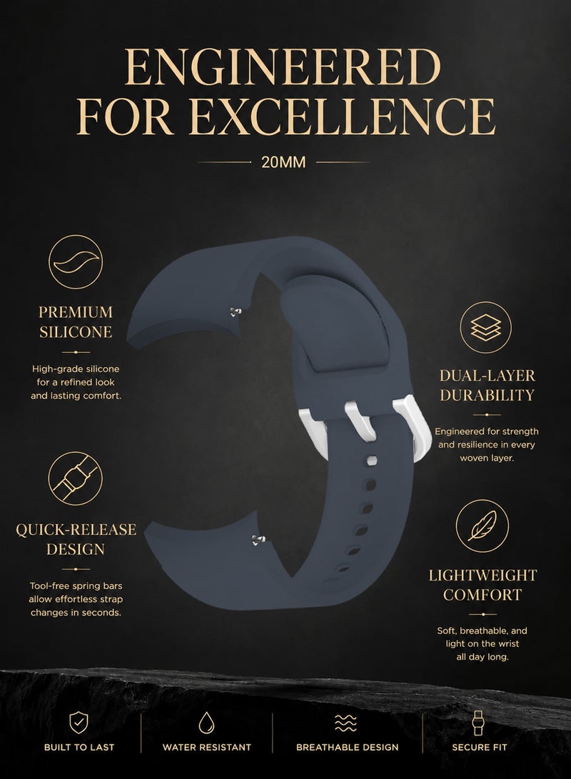 CATANES No Gap Bands 20mm Compatible with Samsung Galaxy Watch 7/6/5/4 Band 40mm 44mm/ Watch 6 Classic 47mm 43mm/Galaxy Watch 5 Pro 45mm/4 Classic 46mm 42mm Soft Silicone Sport Bands for Women Men - Dark Grey - Image 1