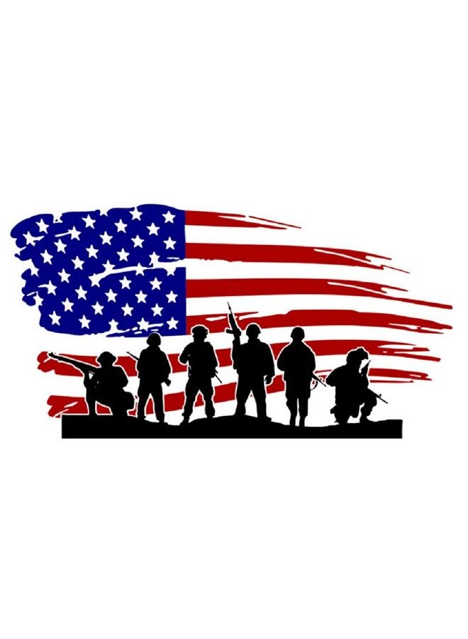Amaonm Removable Vinyl American Flag And Soldier Wall Decal Usa Flag Wall Stickers Peel Stick Art Decor For Classroom Kids Bedroom Teens Nursery Living Room Playroom Offices Wall Decoration (Flag) - Image 2