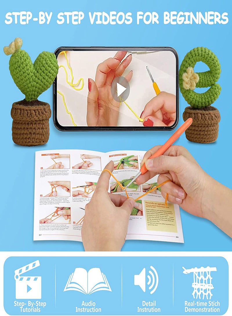 Beginner-Friendly Crochet Kit, 4-Piece Cactus Potted Set for Adults and Kids, Complete Knitting Starter Kit with Step-by-Step Instructions and Video Tutorials, Easy to Use - Image 4