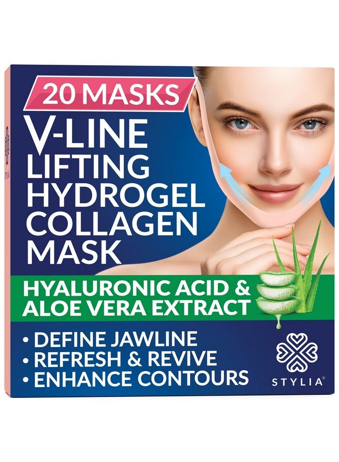 Stylia Double Chin Mask - V Line Chin Strap - Toning Hydrogel Collagen Face Mask with Hyaluronic Acid & Aloe Vera - 20PC - Image 1