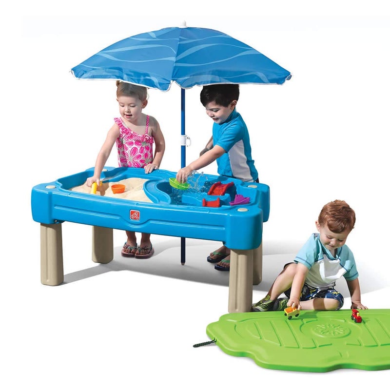 Step2 Cascading Cove Sand and Water Table, Kids Activity Sensory Playset, Comes with Umbrella, Summer Outdoor Toys, 7 Piece Toy Accessories, For Toddlers 1.5+ Years Old - Image 1