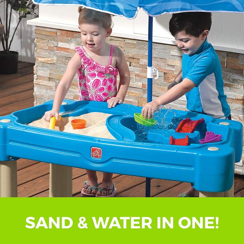 Step2 Cascading Cove Sand and Water Table, Kids Activity Sensory Playset, Comes with Umbrella, Summer Outdoor Toys, 7 Piece Toy Accessories, For Toddlers 1.5+ Years Old - Image 3
