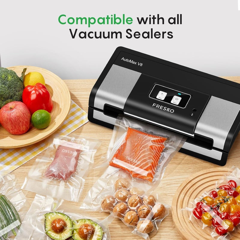 Fresko Vacuum Sealer Bags, 150 Gallon 11" x 16" and Quart 8" x 12" and Pint 6" x 10" BPA Free PreCut Bag, Commercial Grade Food Vac Bags for Storage, Meal Prep or Sous Vide - Image 5