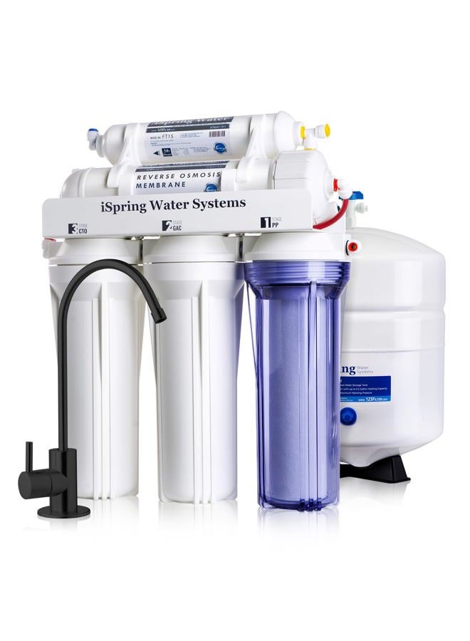 iSpring RCC7-BLK, NSF/ANSI 58 Certified, 5-Stage Reverse Osmosis System, RO Water Filter System Under Sink, Drinking Water Filter, 75 GPD, Stylish Black RO Faucet - Image 1