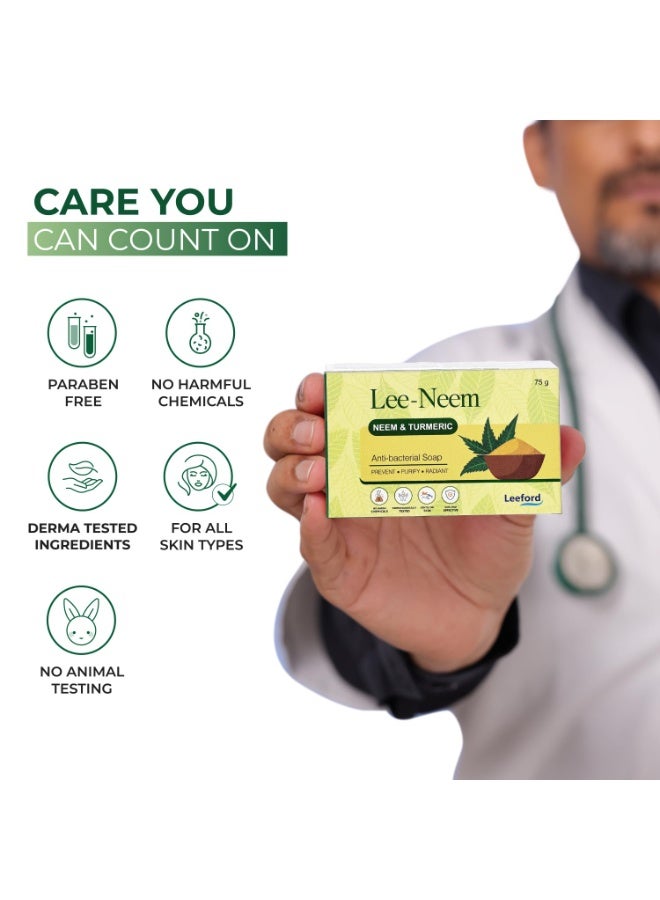 Leeford Lee-Neem Anti-Acne Soap for Glowing, Oil-Free Skin | Prevents Pimples, Deeply Purifies & Clears Scars | Dermatologically Safe | 75g (Pack of 4) - Image 4