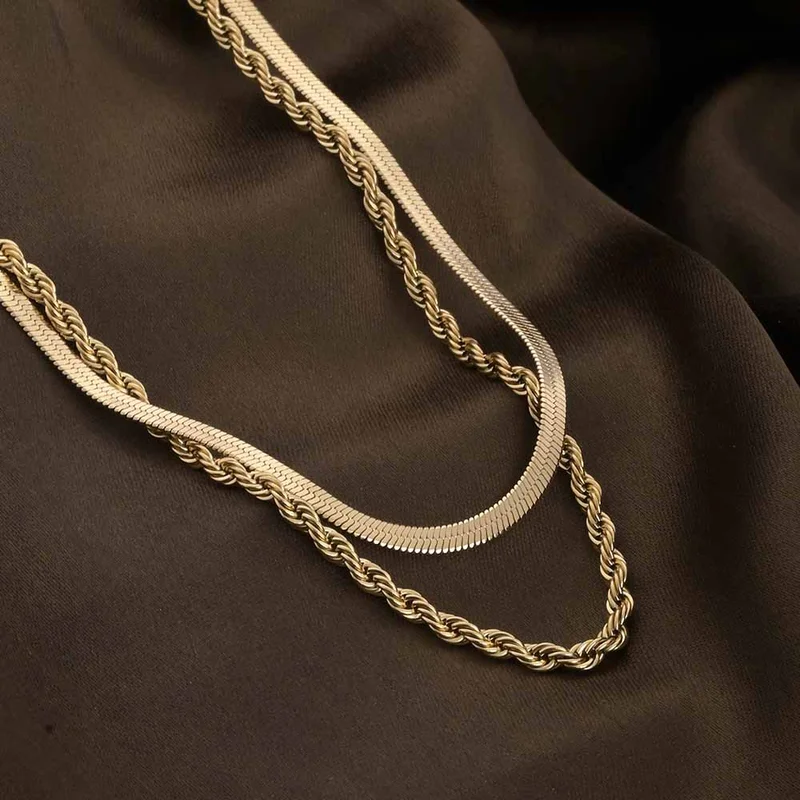 بالموناس PALMONAS 18k Gold Tone Plated Rope N Snake Chain
 for Women
