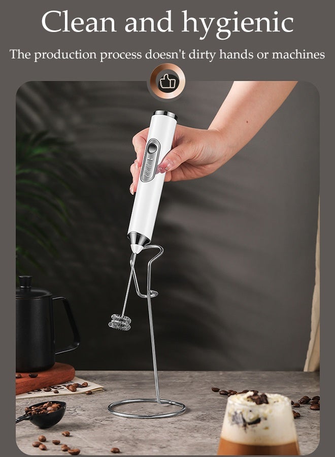 DUNISO Electric Milk Frother Rechargeable Ultra Fast Handheld Drink Mixer with Stainless Steel Stand Powerful 2 Heads 3 Speeds Fast Handheld Milk Frother Mini Waterproof Detachable Drink Mixer Foamer for Milk，Latte, Cappuccino, Hot Chocolate, Egg  - Image 2