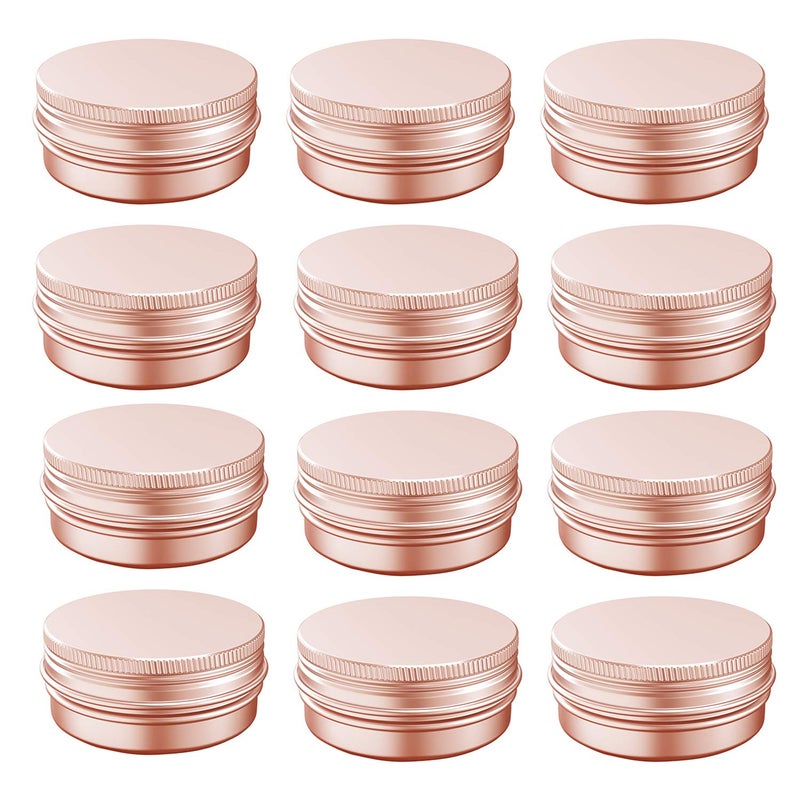 2 Ounce Aluminum Tin Jar with Screw Cap 60mL Tin Cans Refillable Containers for Cosmetic Lip Balm Cream Lotion Balms Spices Salve Rose Gold 12 Pcs