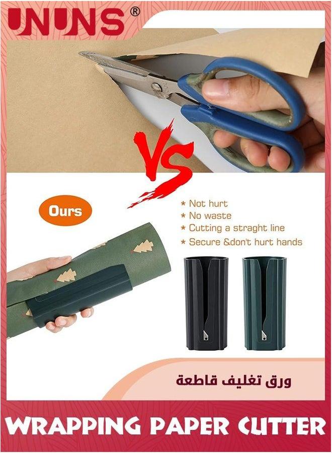 UNUNS 2 Pack Wrapping Paper Cutter,Gift Wrap Cutter,Wrapping Cutter Tool Tube,Portable Sliding Roll Gift Packaging for Gift,Black+Green  - Image 3