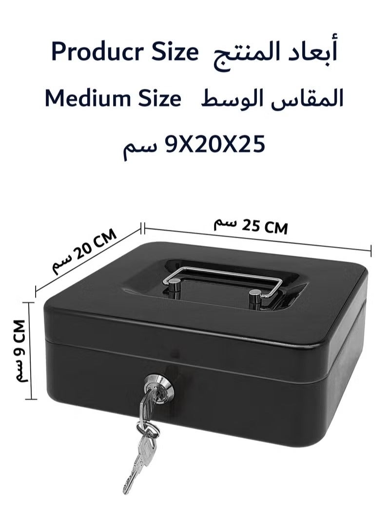 Steel Cash Box with Key Lock Metal Small Money Organizer with Money Tray Cash Storage Box with Lockable Cover - Image 5