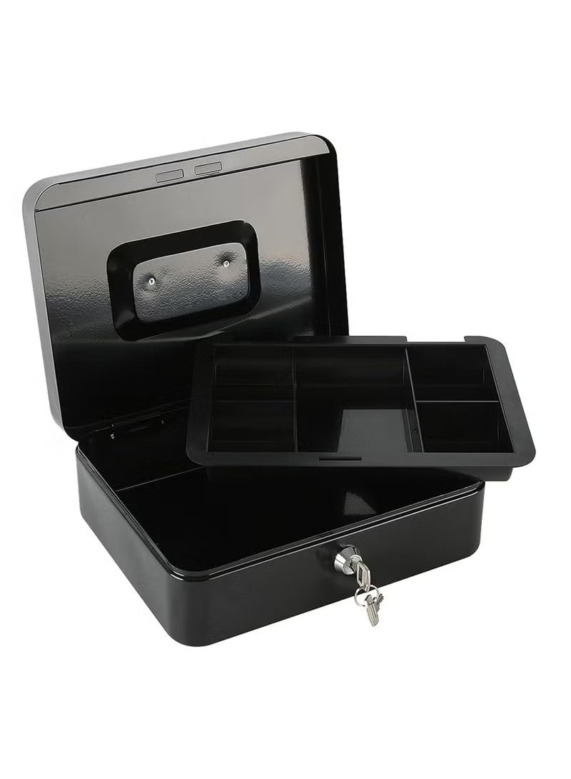 Steel Cash Box with Key Lock Metal Small Money Organizer with Money Tray Cash Storage Box with Lockable Cover - Image 4