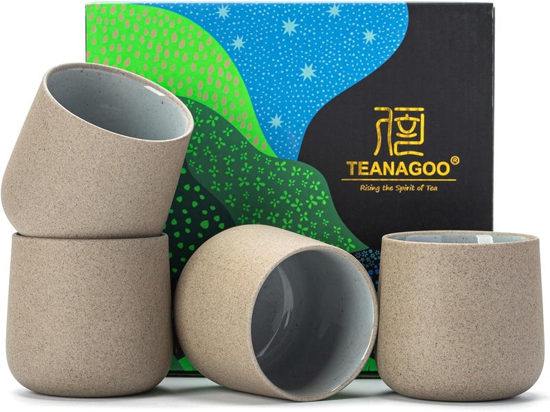 TEANAGOO كوب الشاي الياباني السيراميكي من ، 7.2 أونصة/205 مل، رمادي داكن، H4، 4 قطع/صندوق، صنع في اليابان، آسيوي، كوري - Image 1